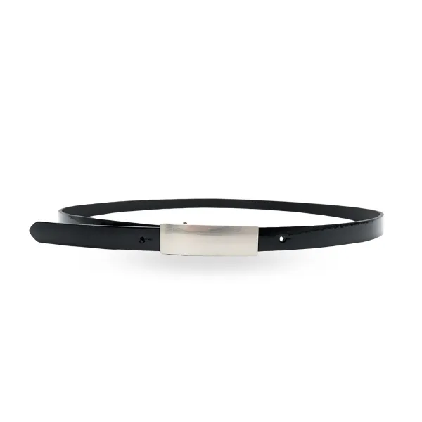 KIMBERLY - Womens Black Glossy Patent Leather Reversible Thin Belt