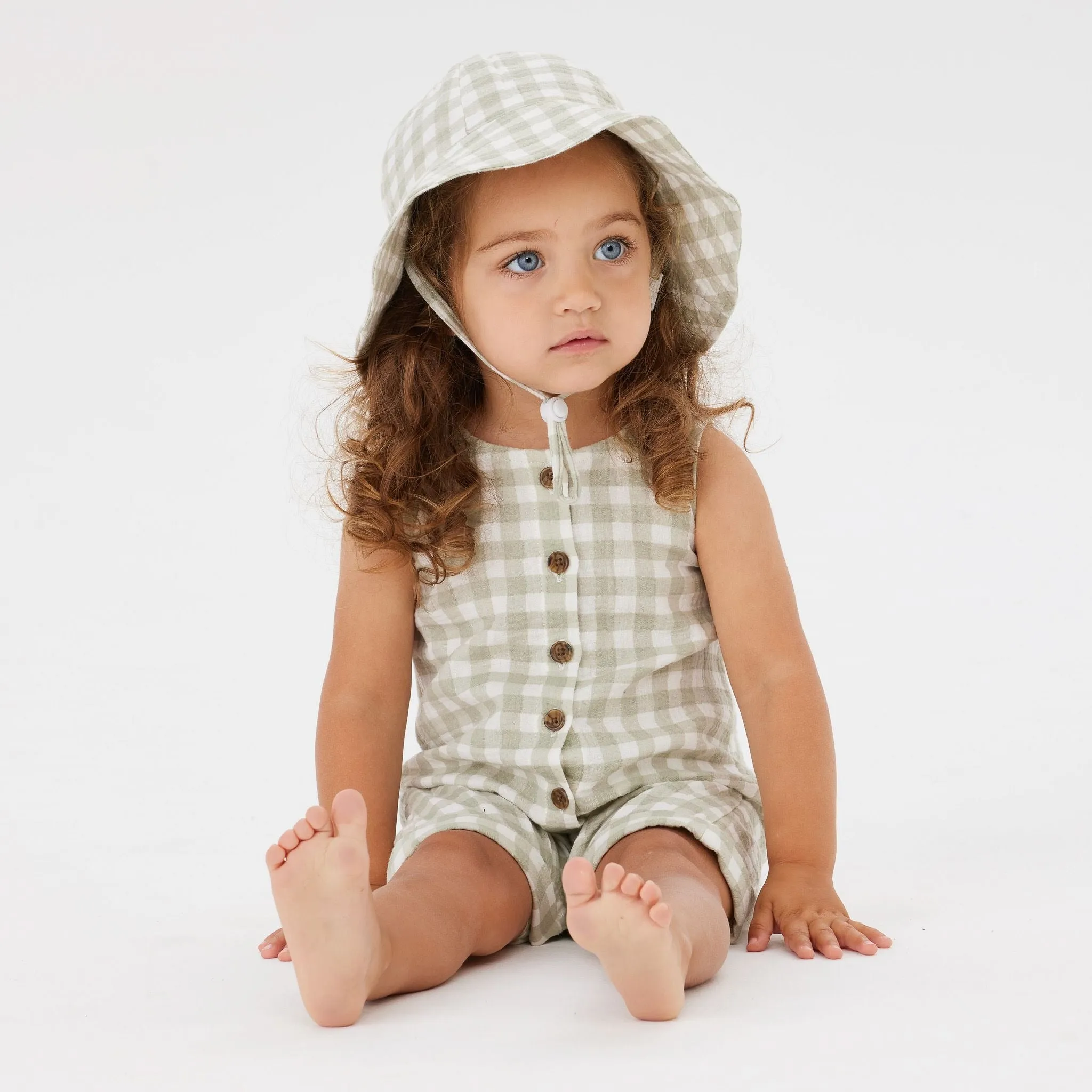 Kyndbaby Slouchy Sleeveless Shortall Sage Gingham