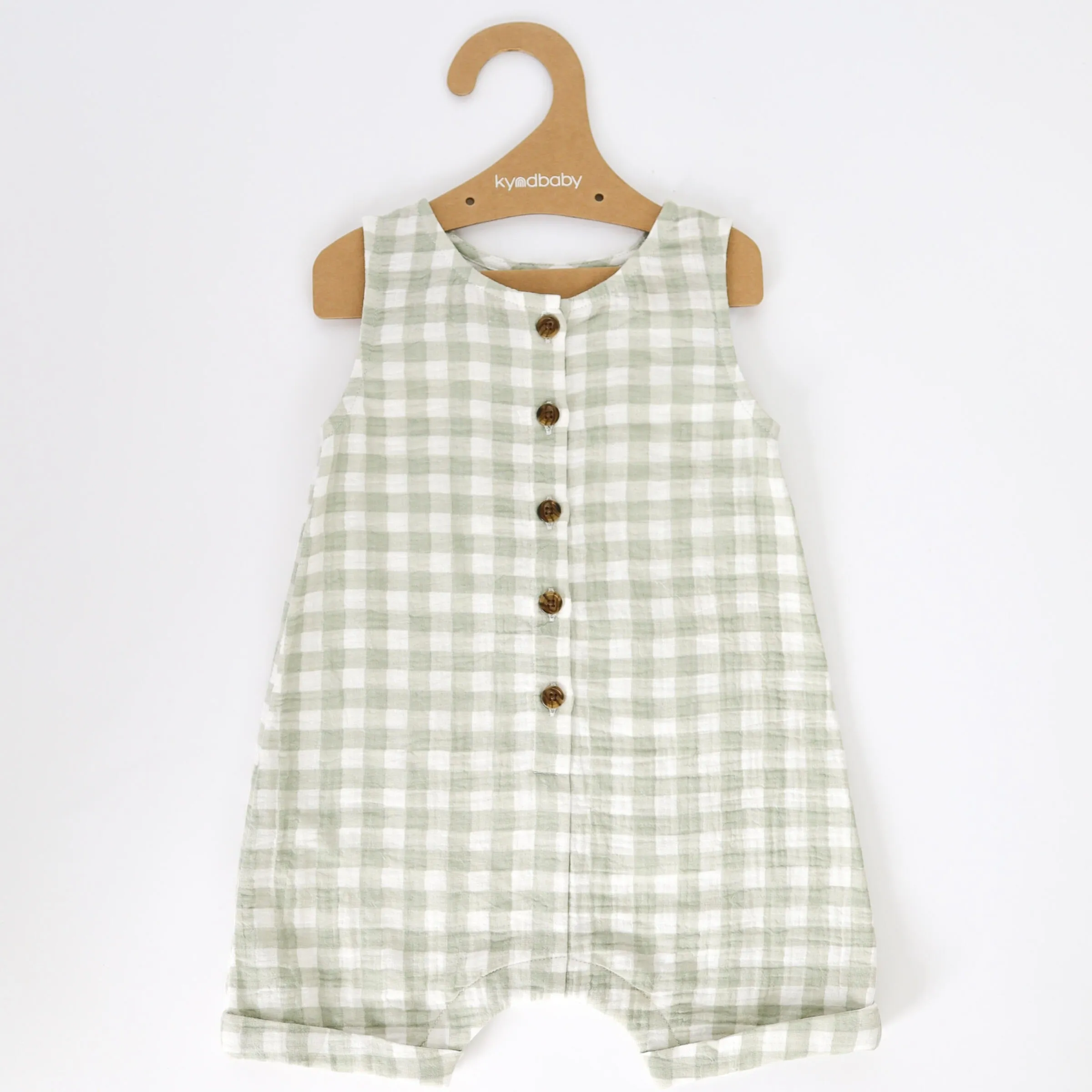 Kyndbaby Slouchy Sleeveless Shortall Sage Gingham