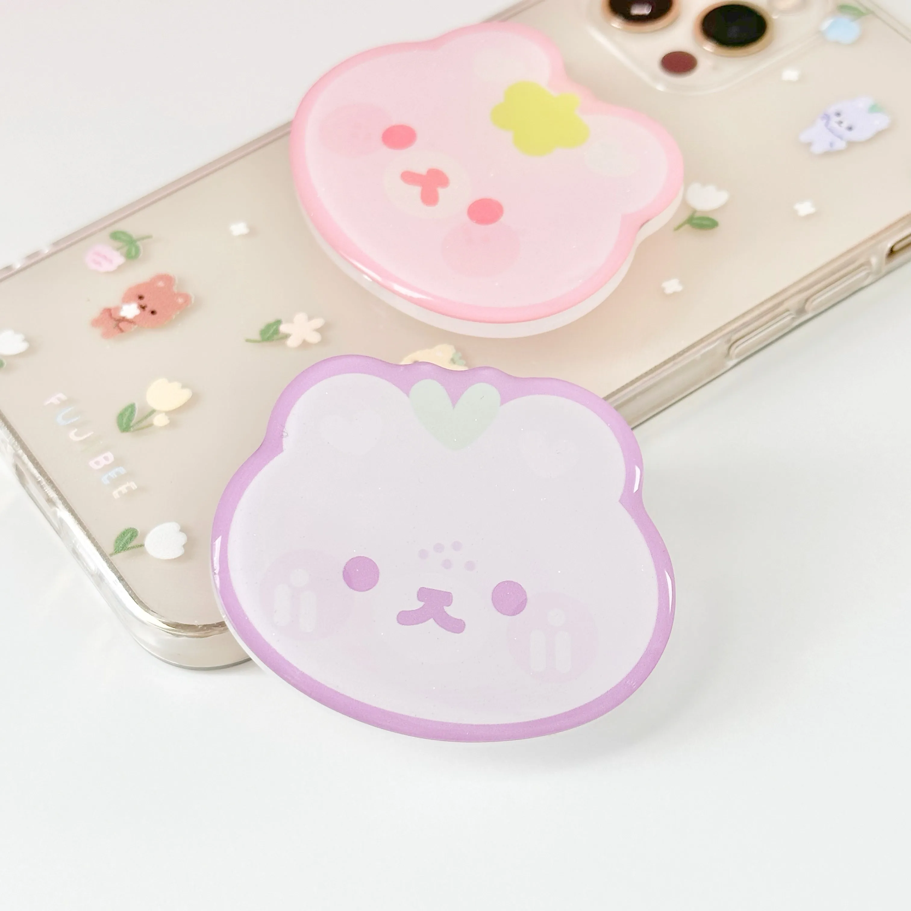 Lavender Bear Glossy Glitter Phone Holder