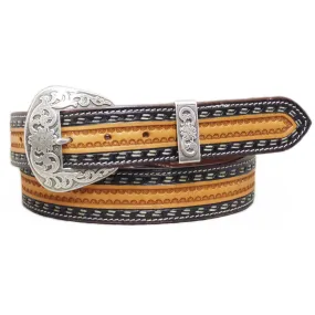 Lejon Two-Tone Tooled Men's Leather Belt