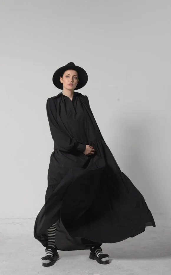 Longsleeve Bohemian Maxi Dress In Black