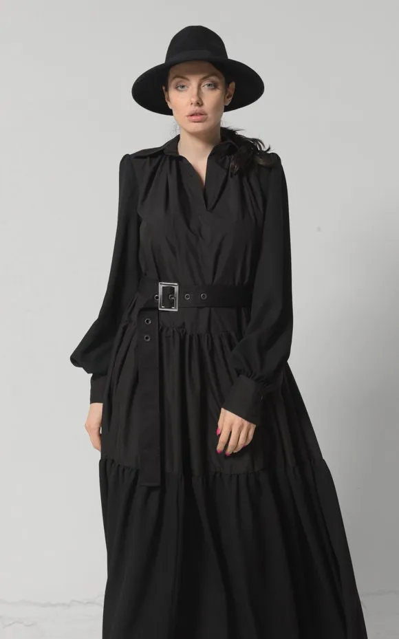 Longsleeve Bohemian Maxi Dress In Black