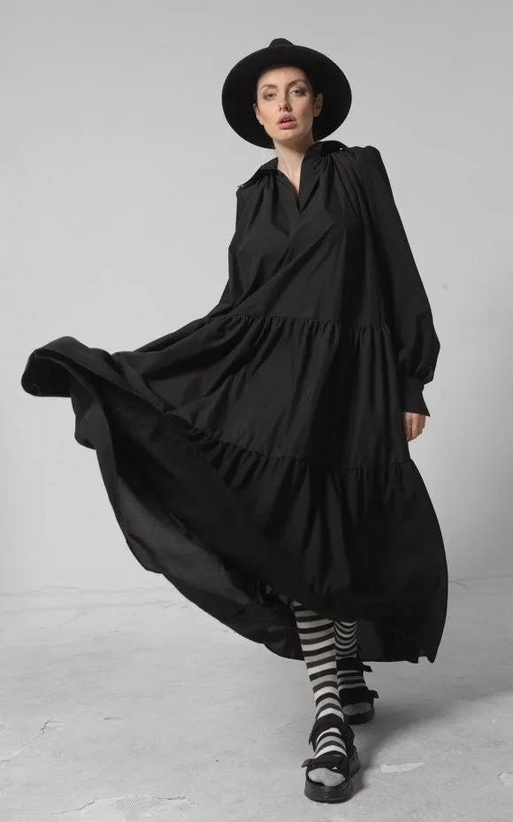 Longsleeve Bohemian Maxi Dress In Black