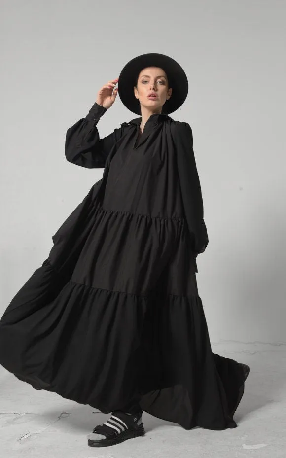 Longsleeve Bohemian Maxi Dress In Black