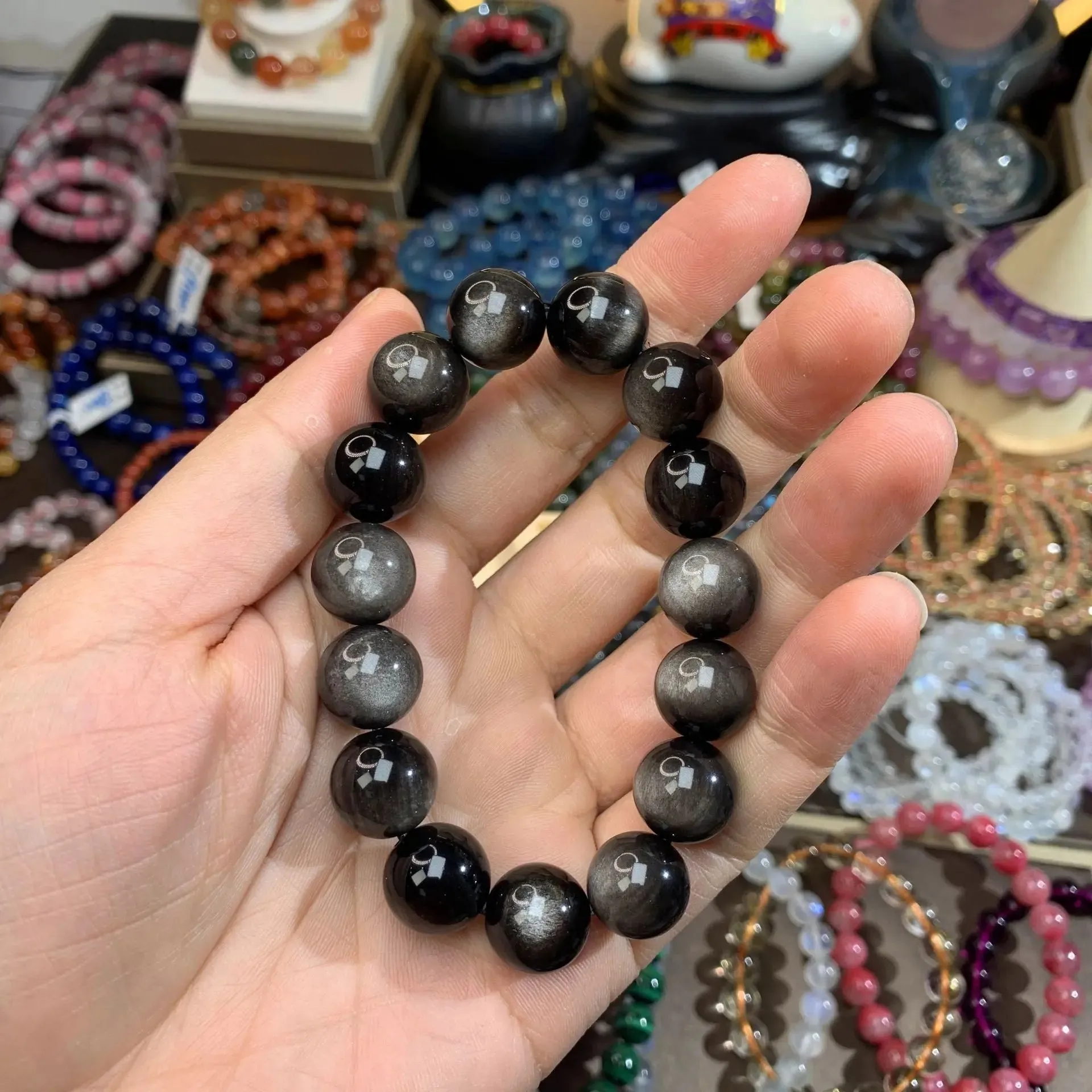 Natural Minimalist Silver Obsidian Bracelet