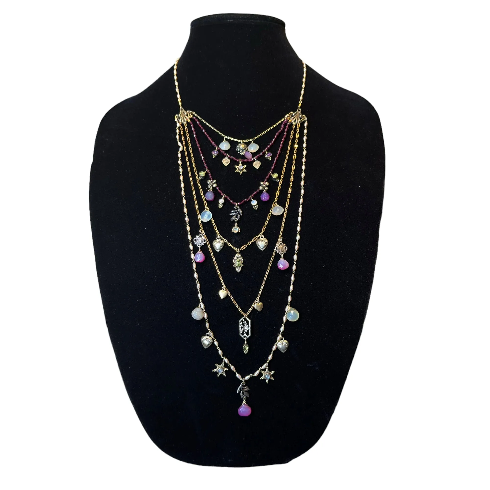 NECKLACE Bohemian 6-Layer Gemstone & Charm