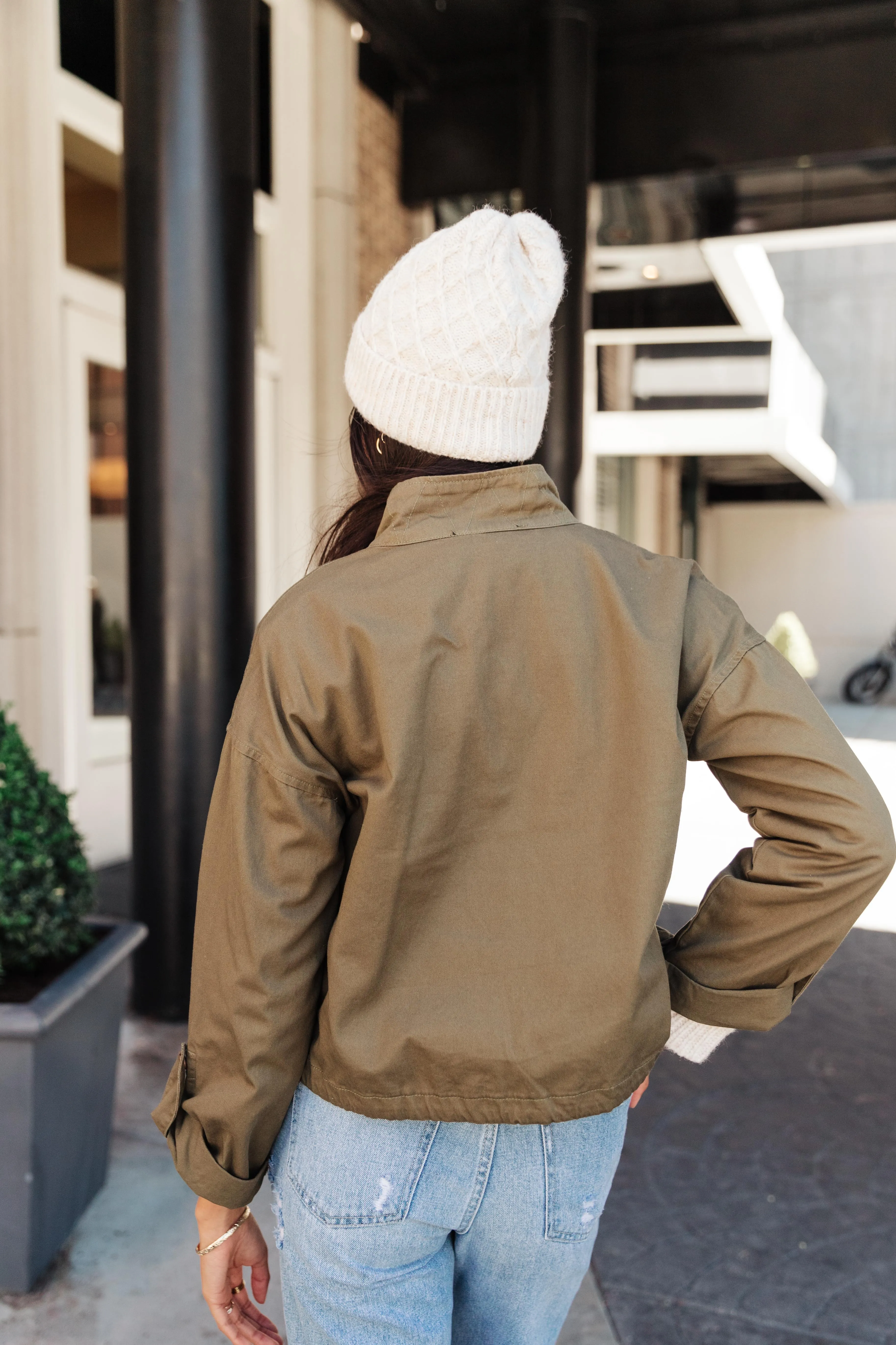 Olive Green Cropped Utility Jacket