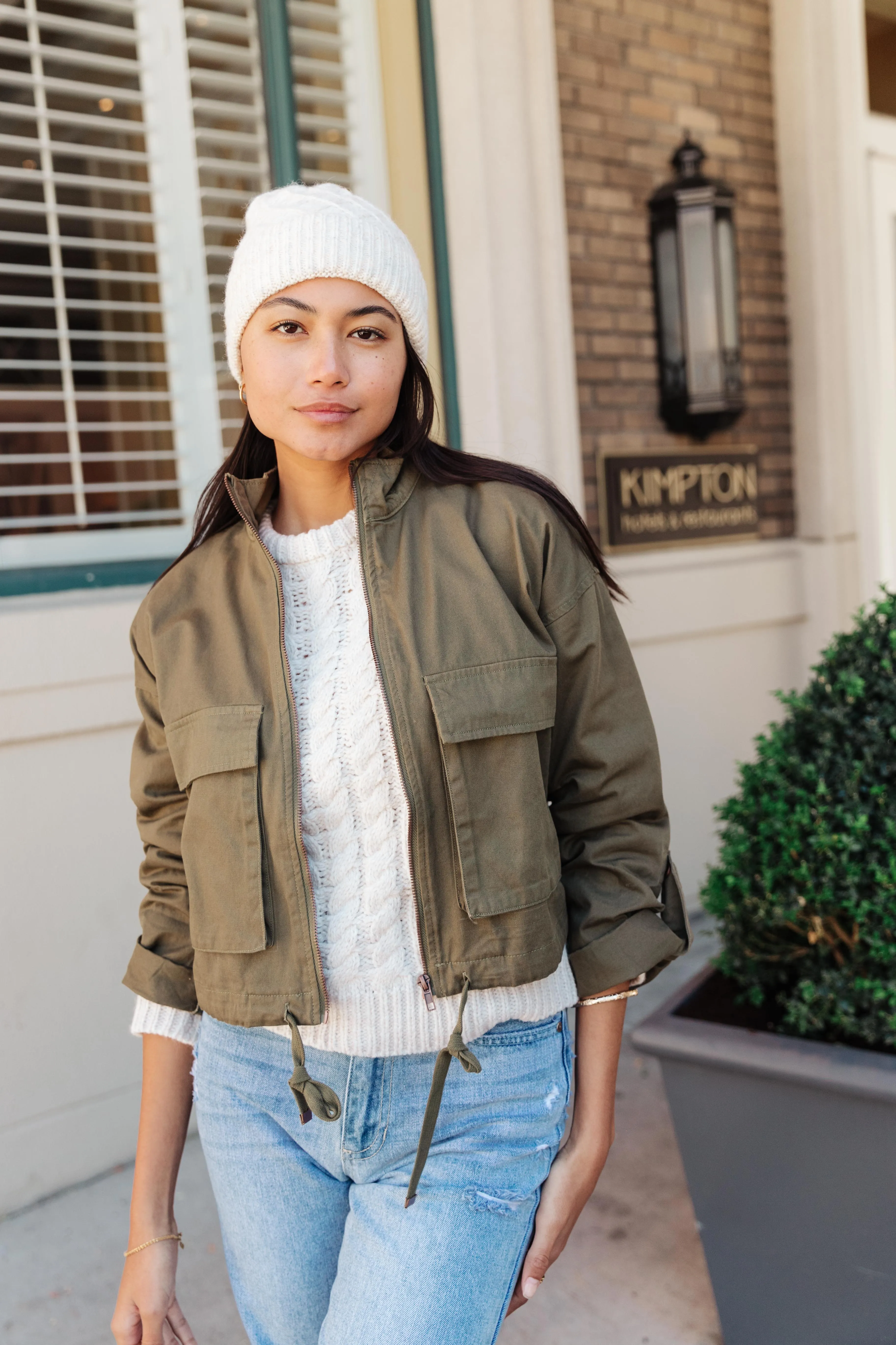 Olive Green Cropped Utility Jacket