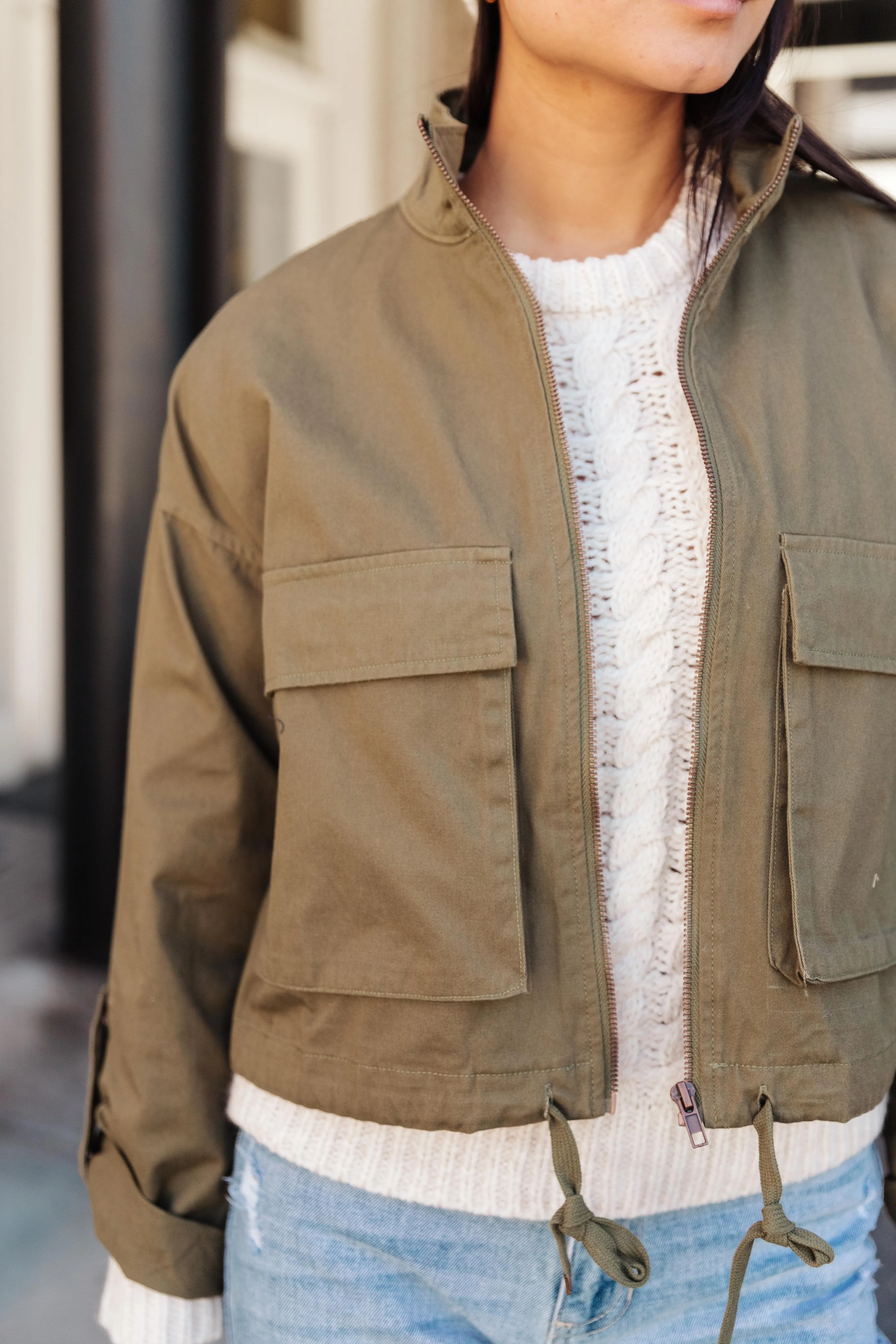 Olive Green Cropped Utility Jacket