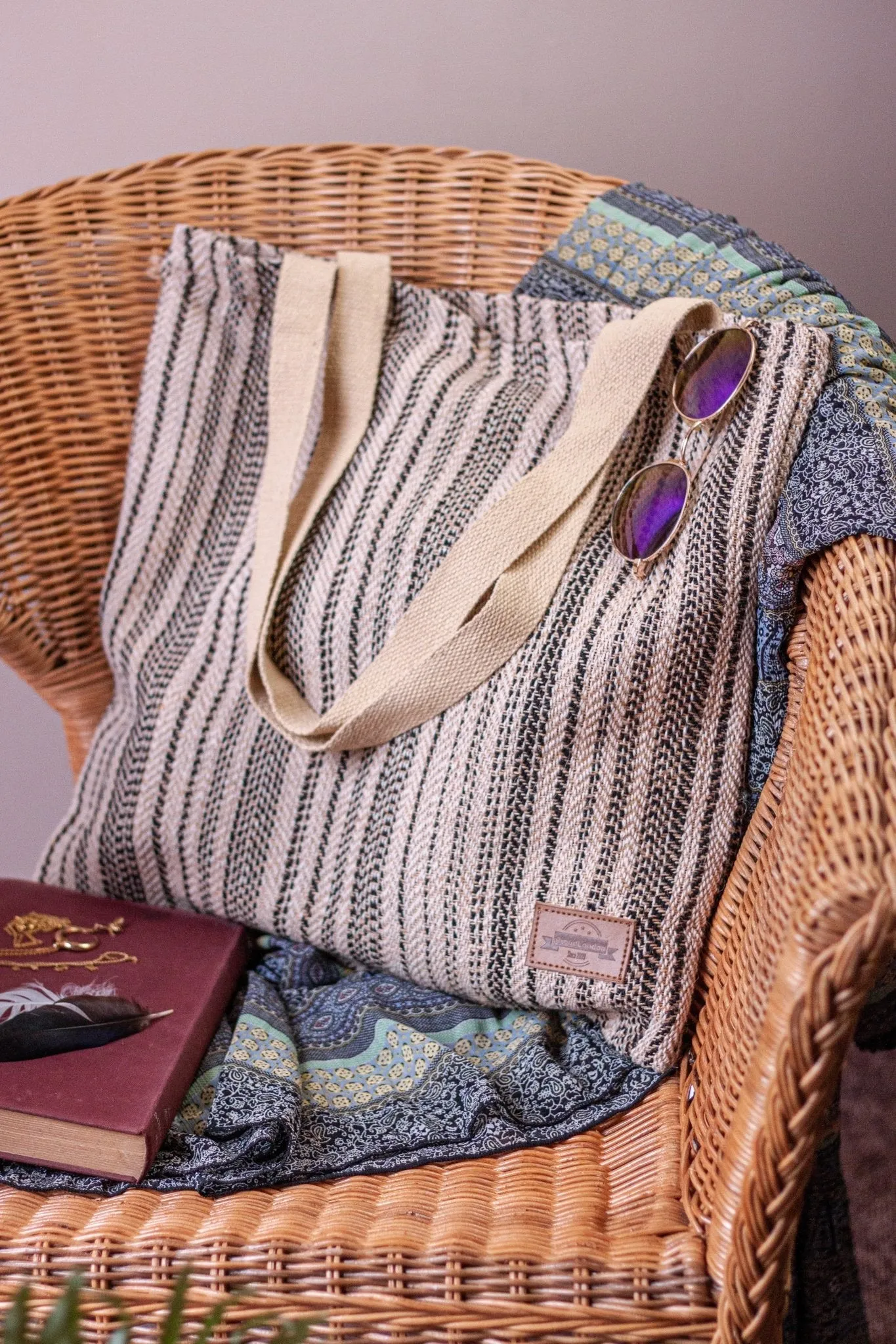 Organic Hemp Tote Turtle Bag || Sustainable & Handmade || Bohemian Stripes