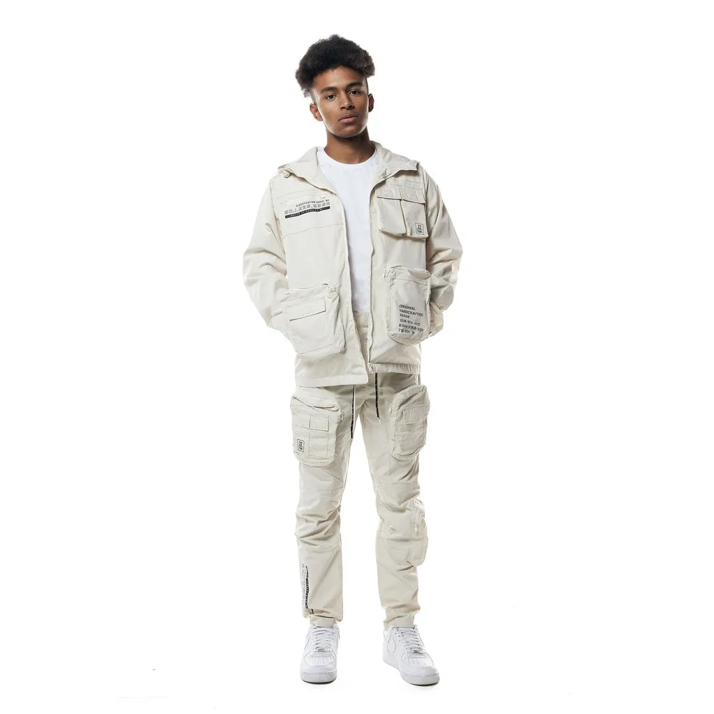 Printed Utility Windbreaker Jacket - Oatmeal