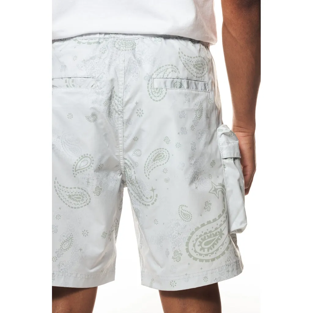 Printed Utility Windbreaker Shorts - Sage