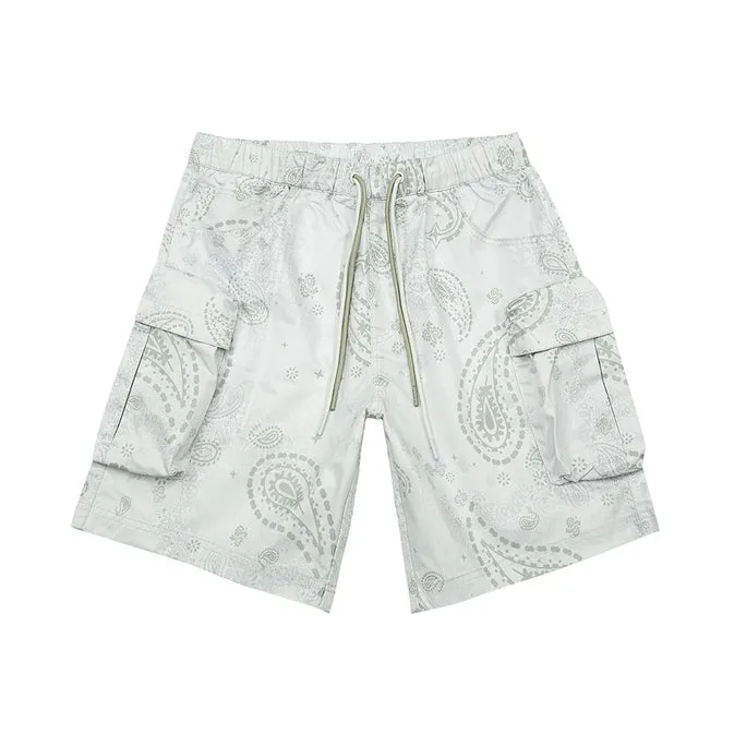 Printed Utility Windbreaker Shorts - Sage