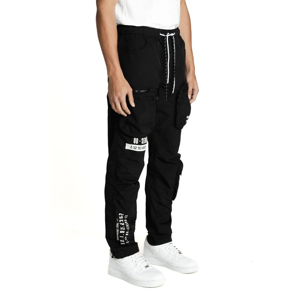 Printed Windbreaker Utility Pants - Black