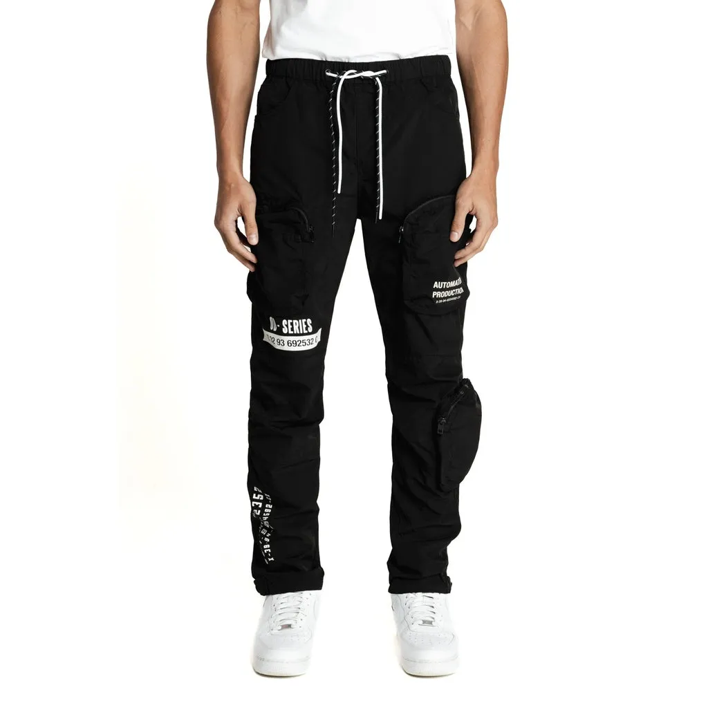 Printed Windbreaker Utility Pants - Black