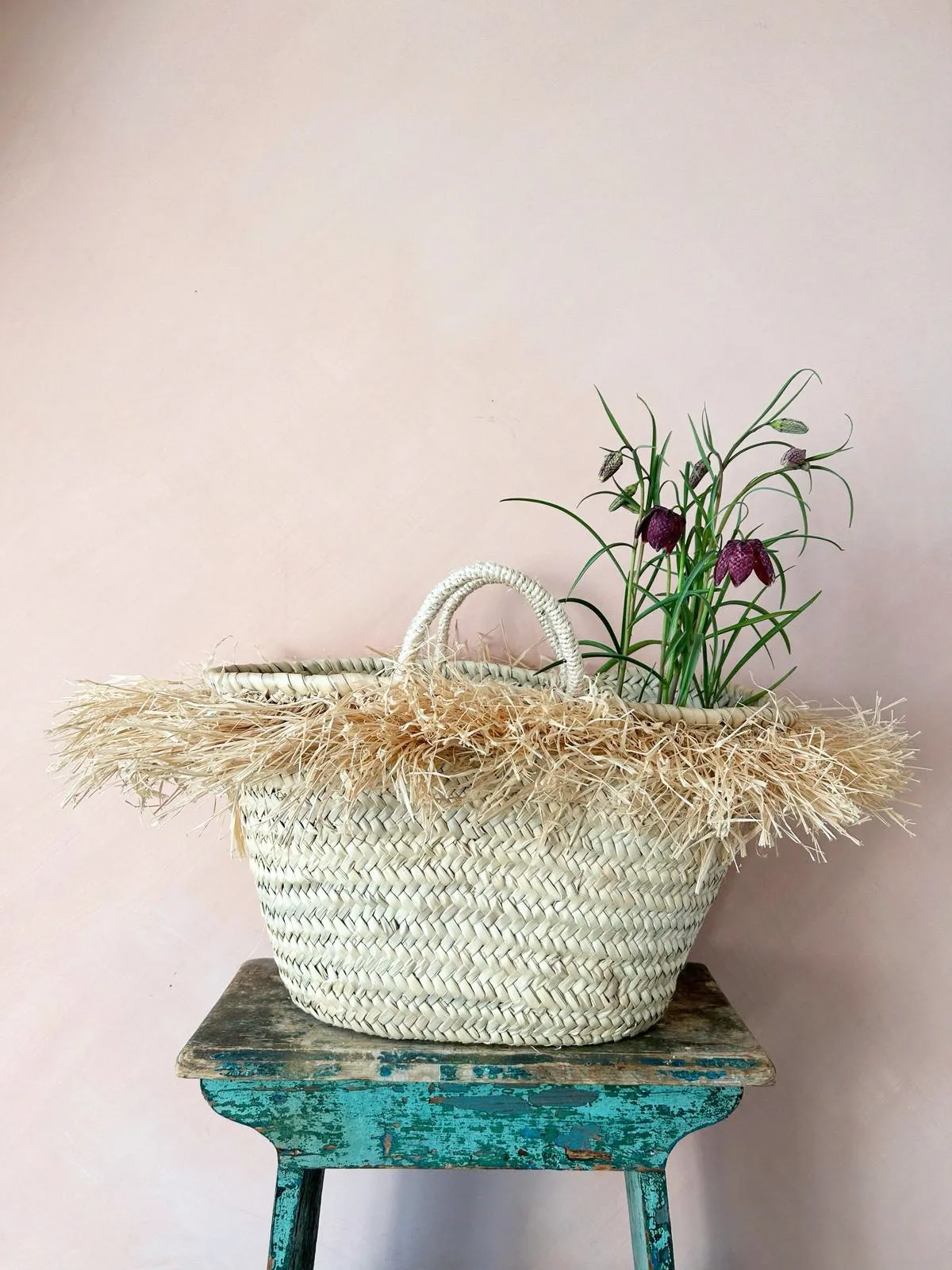 Raffia Tassel Basket, Natural