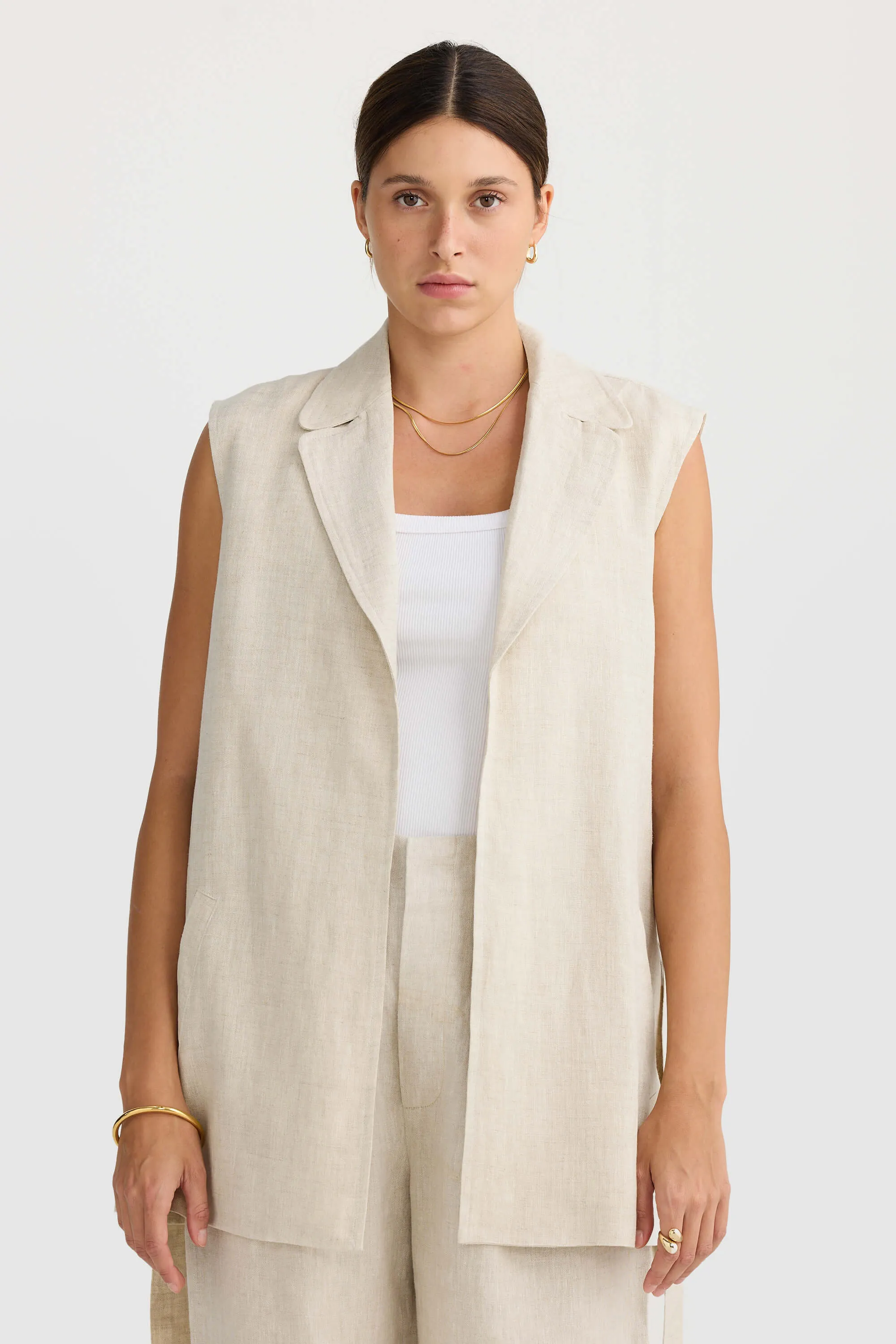 Savannah Oversized Linen Vest Natural