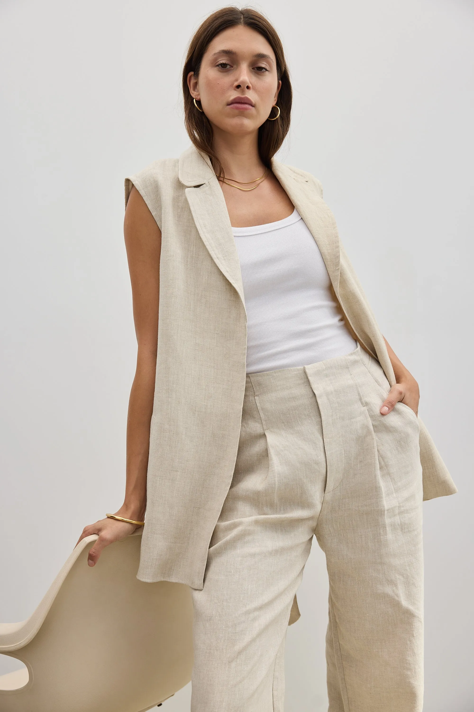 Savannah Oversized Linen Vest Natural