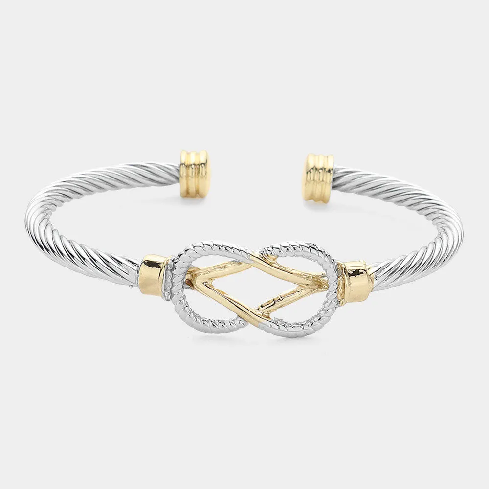 Silver Two Tone Abstract Rope Cuff Bracelet