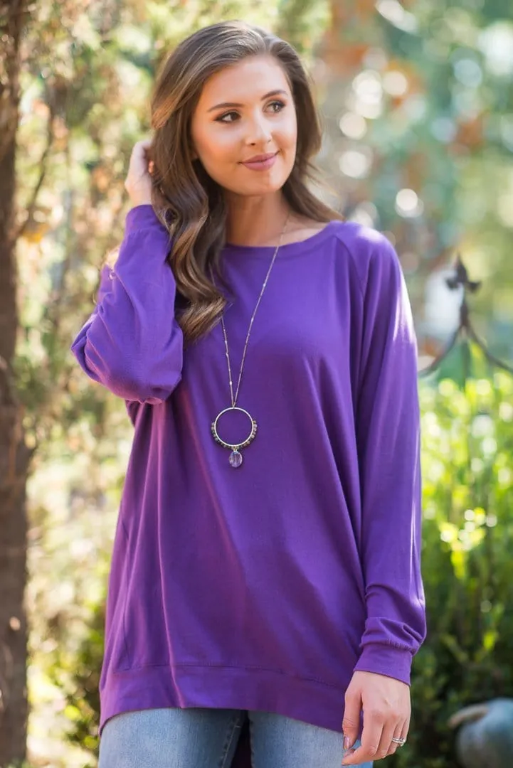 Slouchy Dolman Plum Purple Long Sleeve Tunic