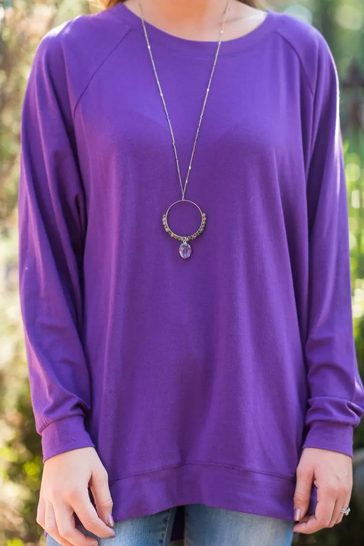 Slouchy Dolman Plum Purple Long Sleeve Tunic