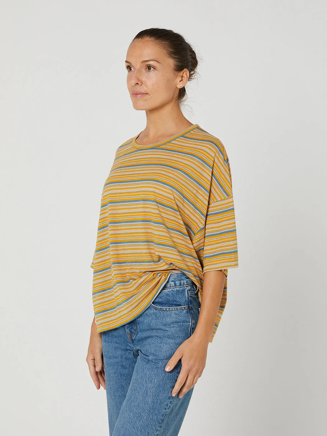 Slouchy Tee - Yellow Blue Stripe