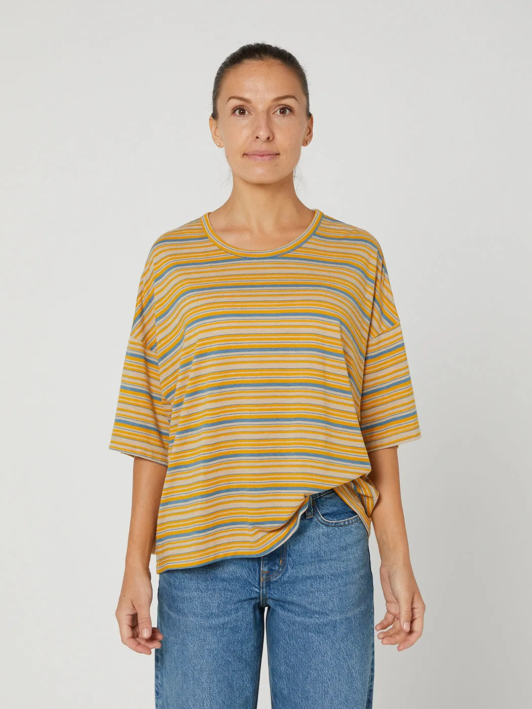 Slouchy Tee - Yellow Blue Stripe