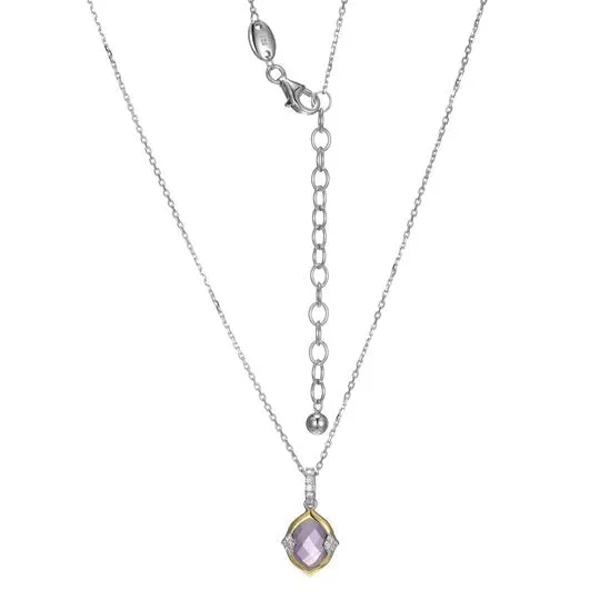 SS Two-Tone Amethyst and CZ Pendant