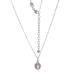 SS Two-Tone Amethyst and CZ Pendant