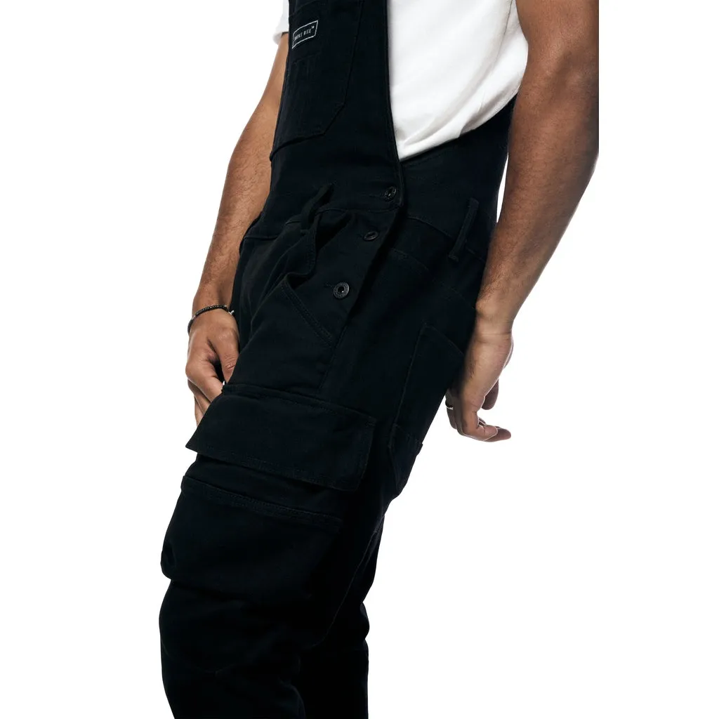 Stacked Utility Denim Overalls - Jet Black