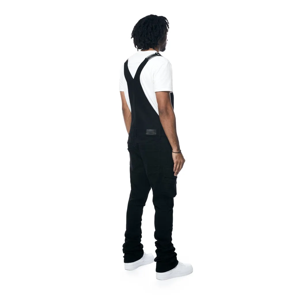 Stacked Utility Denim Overalls - Jet Black