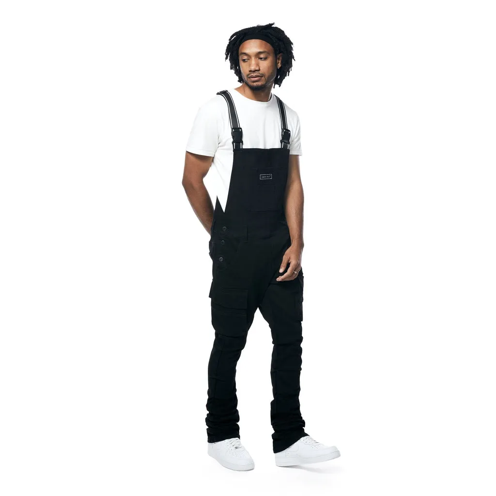 Stacked Utility Denim Overalls - Jet Black