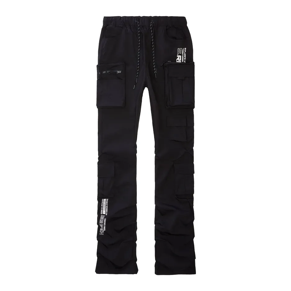 Stacked Windbreaker Utility Pants - Black