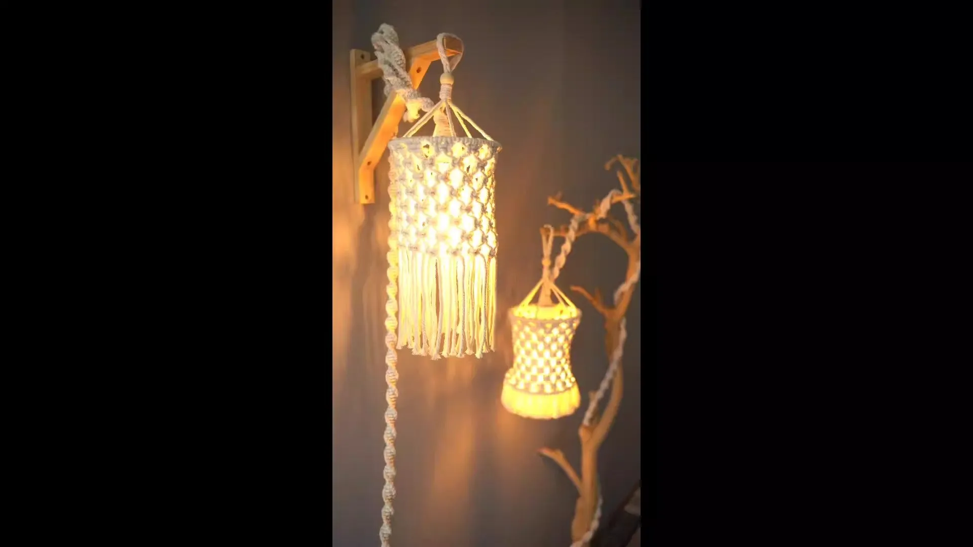 Tassel chandelier Bohemian handmade woven cotton rope lampshade