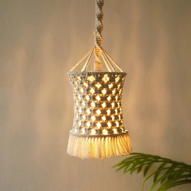 Tassel chandelier Bohemian handmade woven cotton rope lampshade