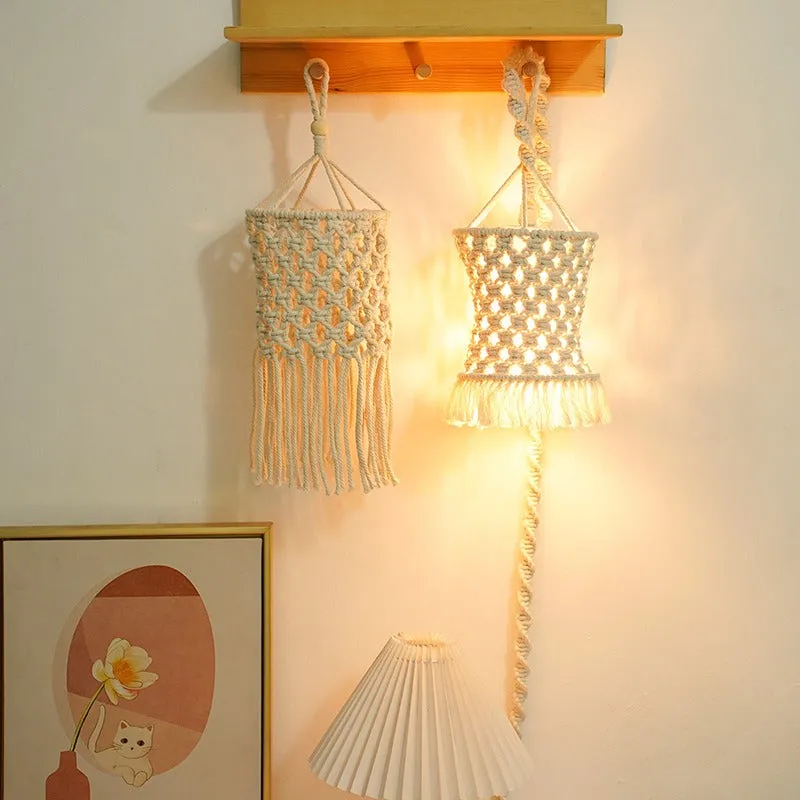 Tassel chandelier Bohemian handmade woven cotton rope lampshade