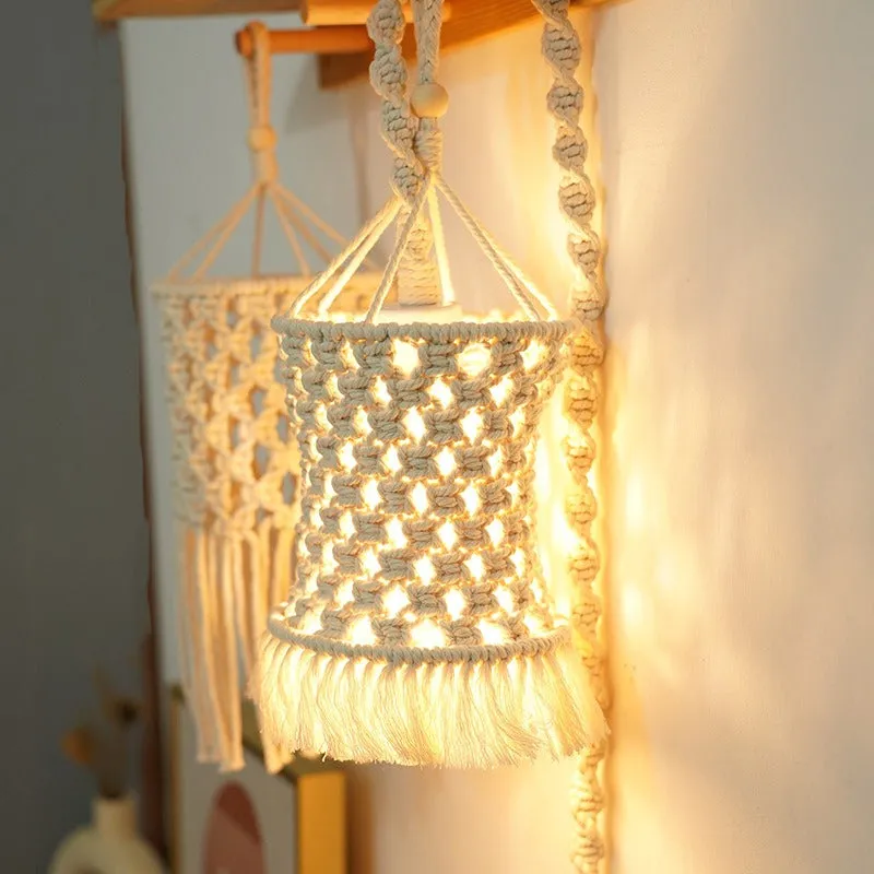 Tassel chandelier Bohemian handmade woven cotton rope lampshade