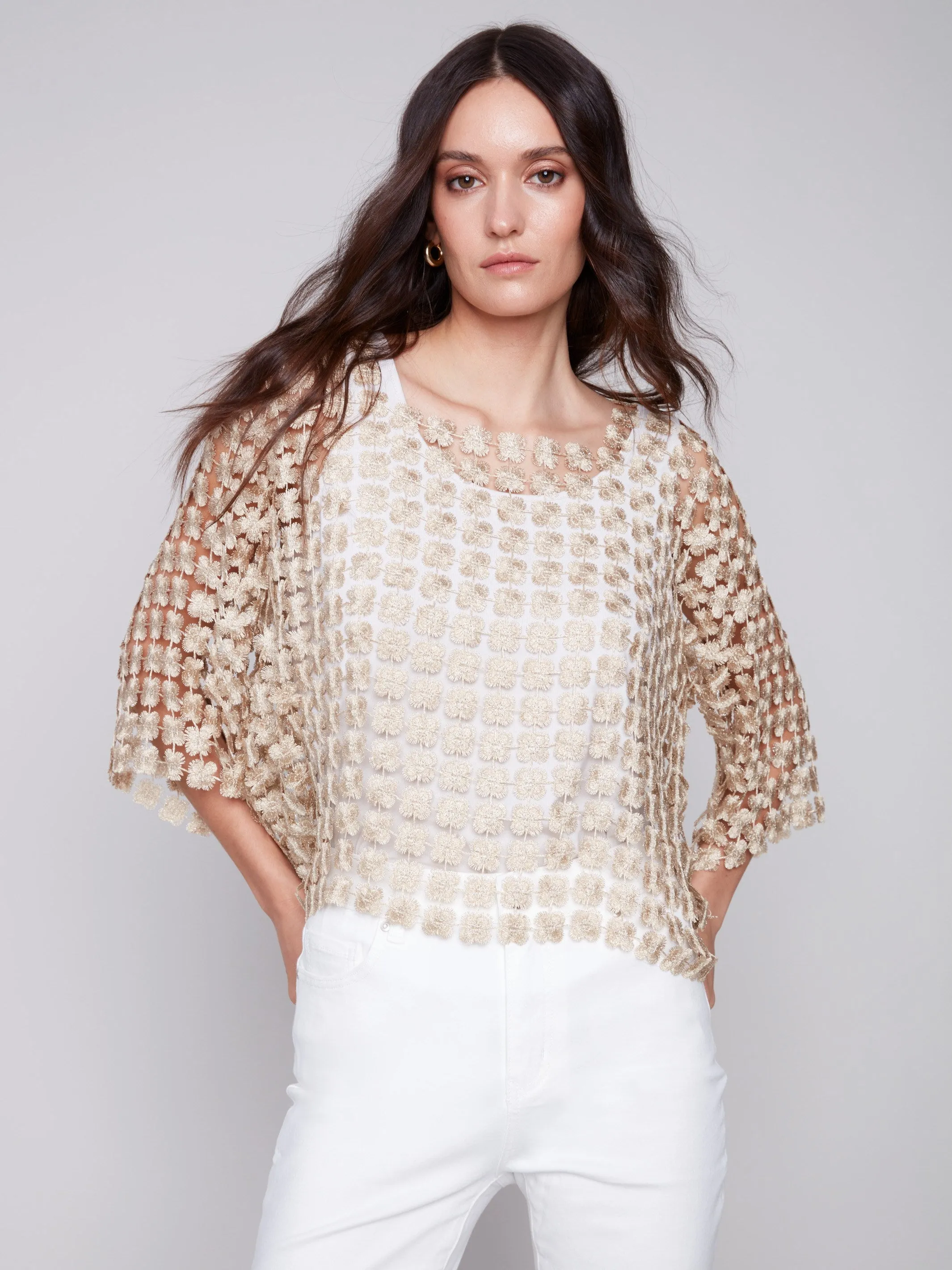 Textured Crochet Flower Top - Gold