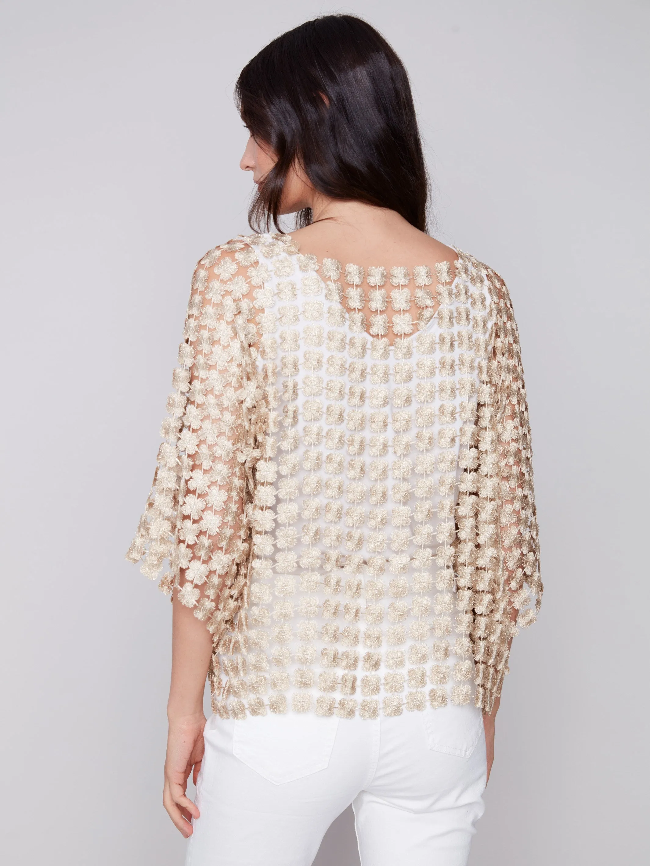 Textured Crochet Flower Top - Gold