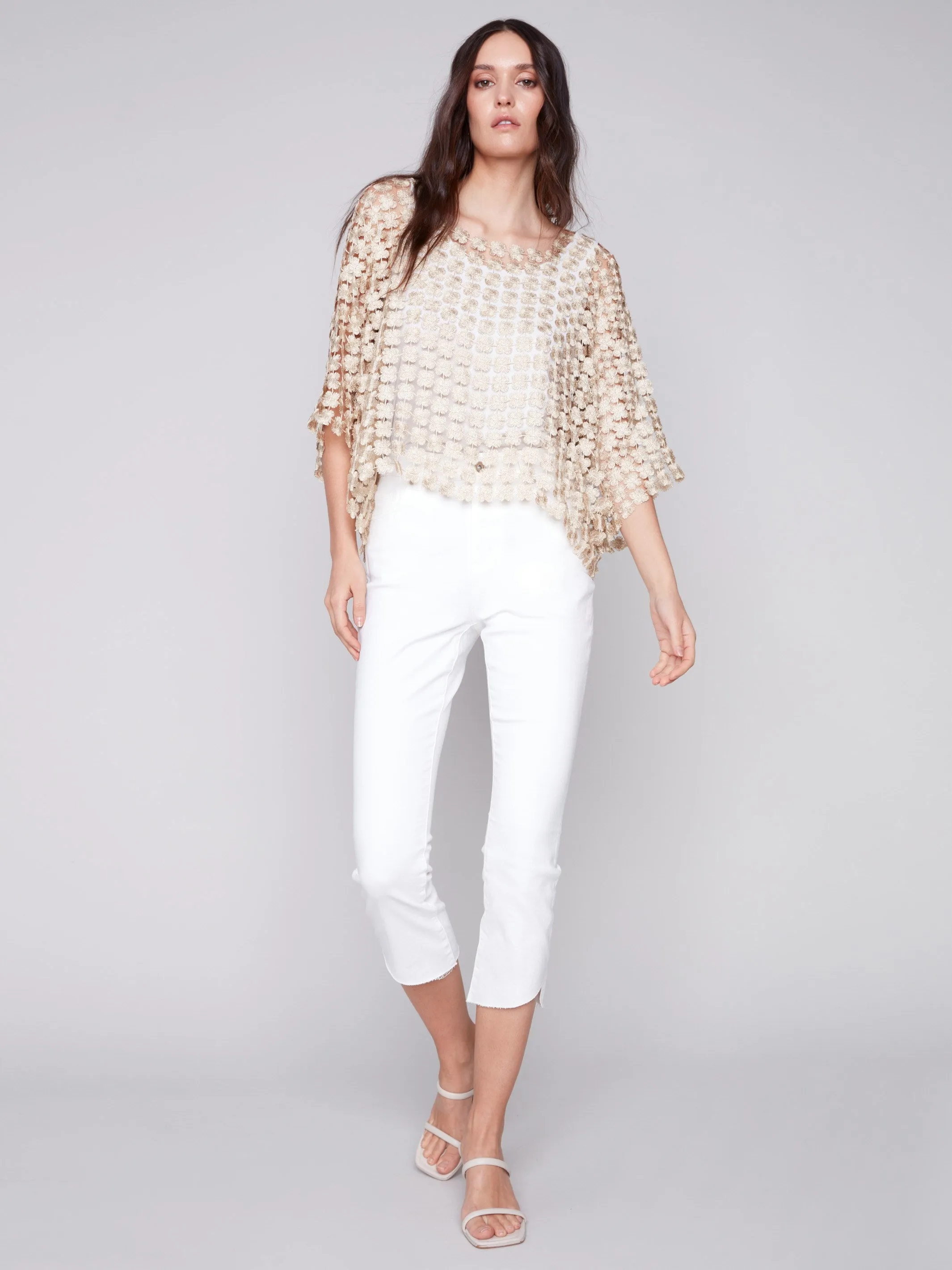 Textured Crochet Flower Top - Gold