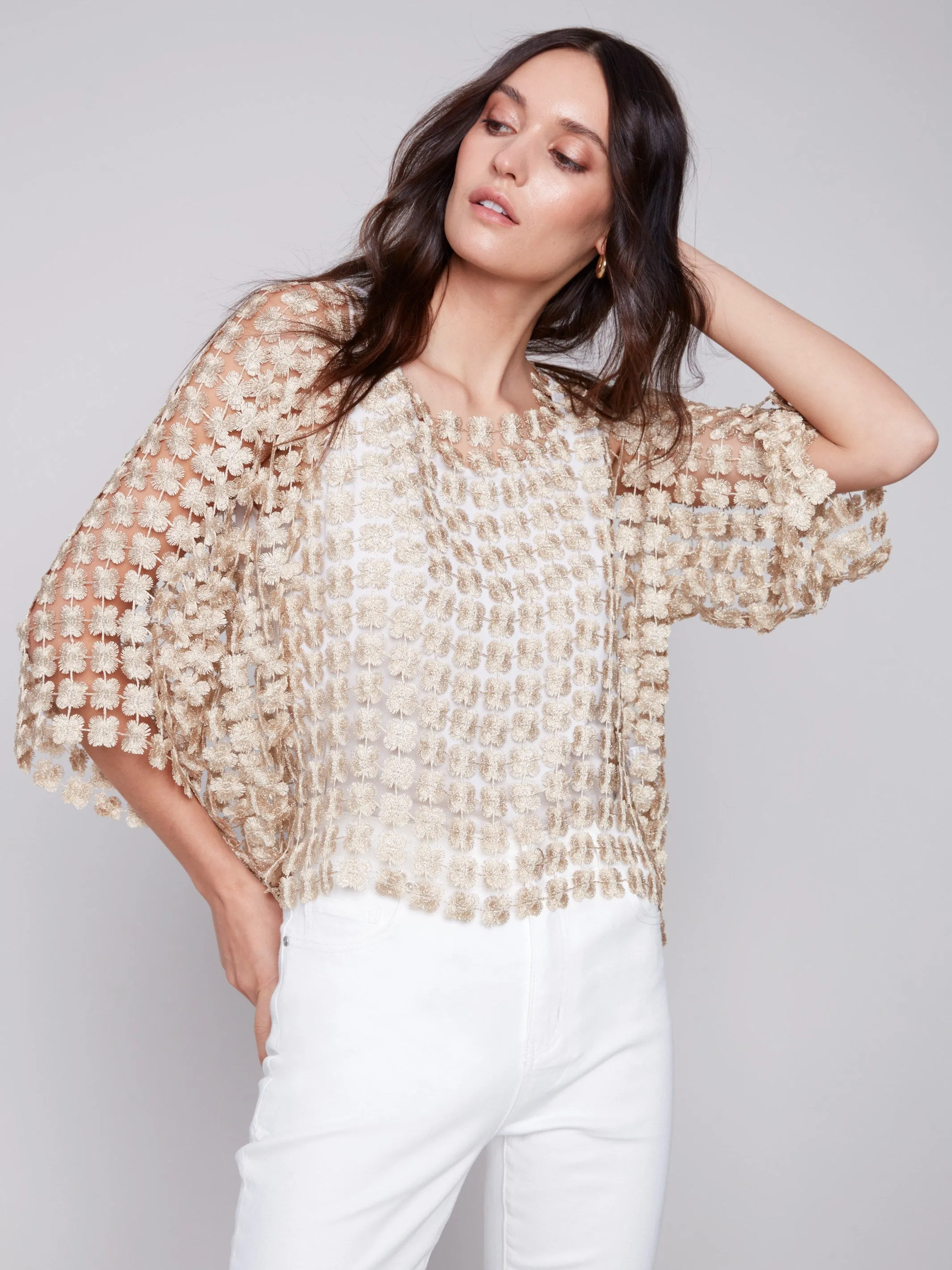 Textured Crochet Flower Top - Gold