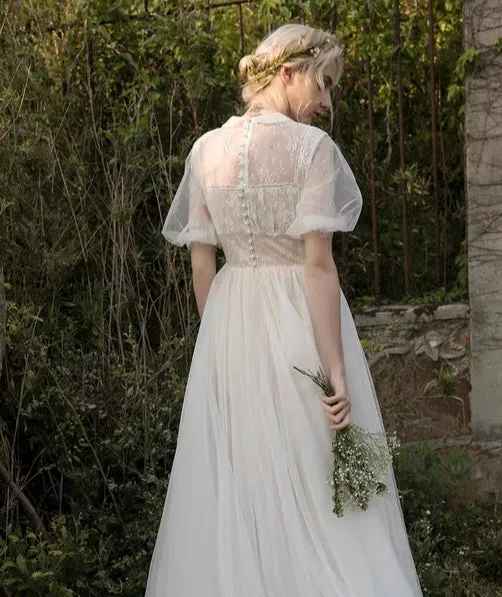 The Alene Bohemian Puff Sleeves Wedding Gown