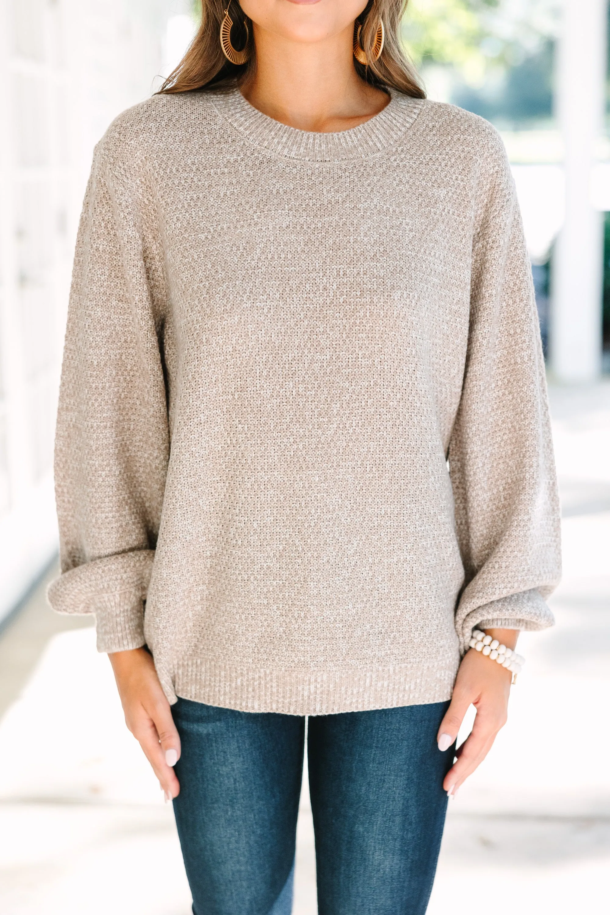 The Slouchy Ash Mocha Brown Bubble Sleeve Sweater