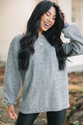 The Slouchy Heather Gray Bubble Sleeve Sweater