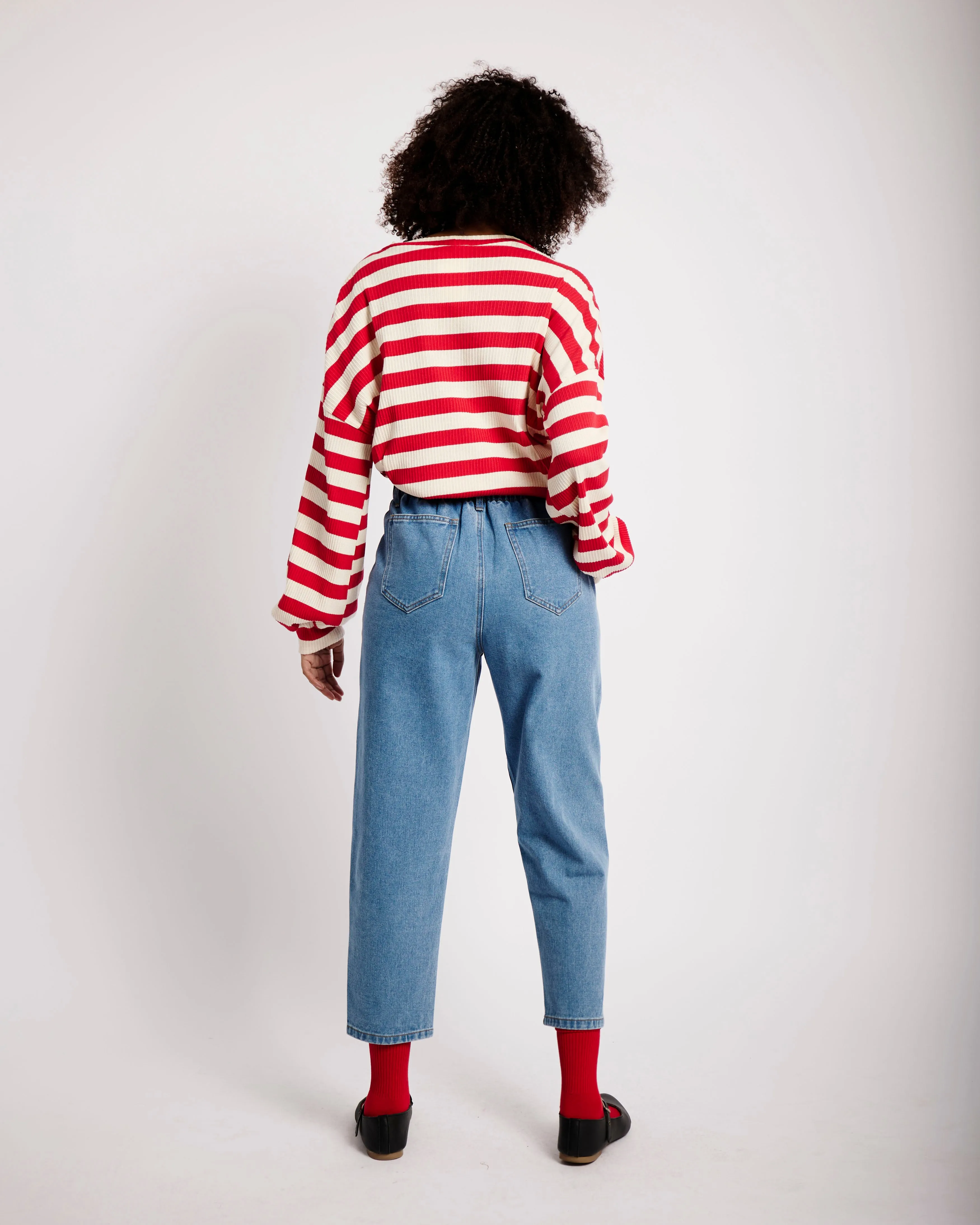 The Slouchy Rib Knit Top in Red and Cream Stripe