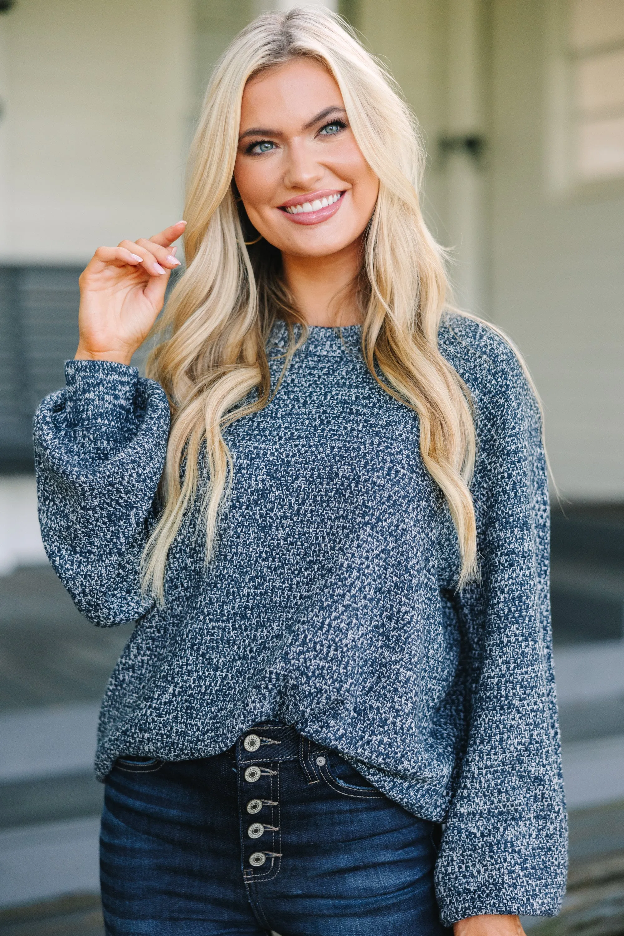 The Slouchy Teal Blue Bubble Sleeve Sweater