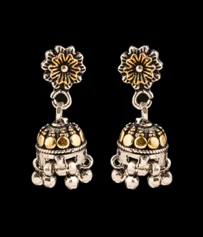 The Trishala Silver Jhumkas (Two tone)