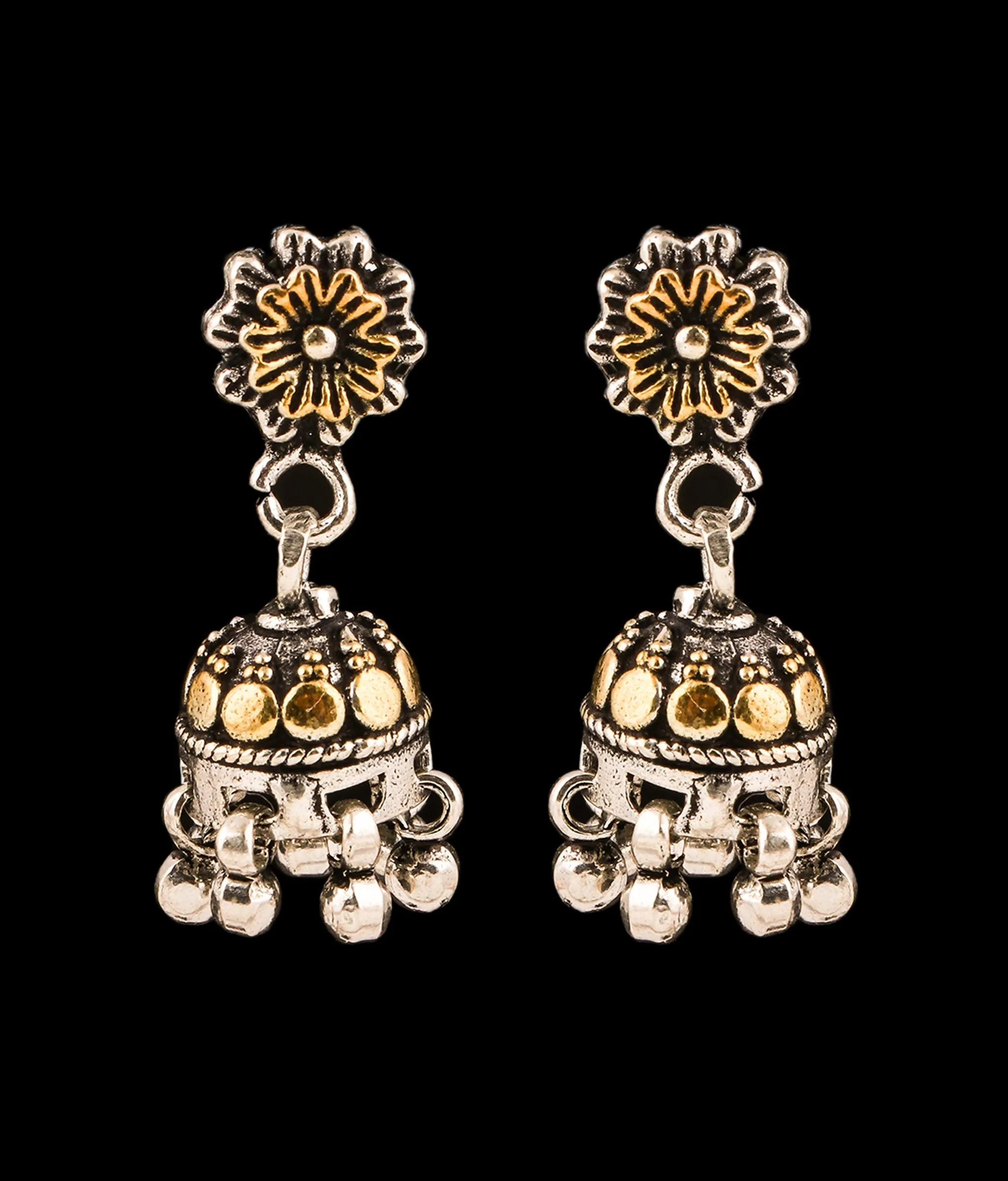 The Trishala Silver Jhumkas (Two tone)