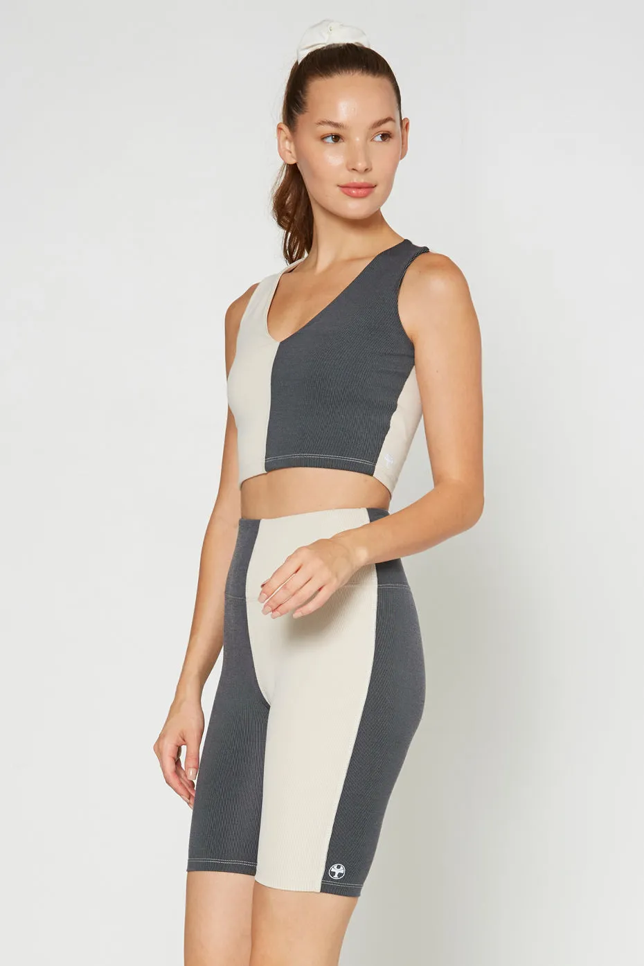 Two Tone Crop V Neck Top